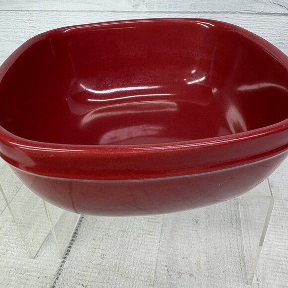 Home Trends CANOPY RED Cranberry Emboss Square Porcelain Soup Cereal Bowls Set 3 - Picture 14 of 16